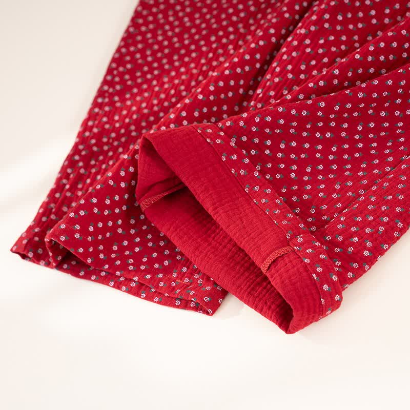 Rotes Pyjama-Set aus reiner Baumwolle mit Blumenmuster - image 11
