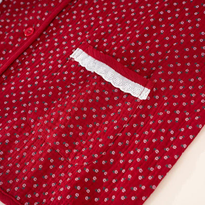 Rotes Pyjama-Set aus reiner Baumwolle mit Blumenmuster - image 6