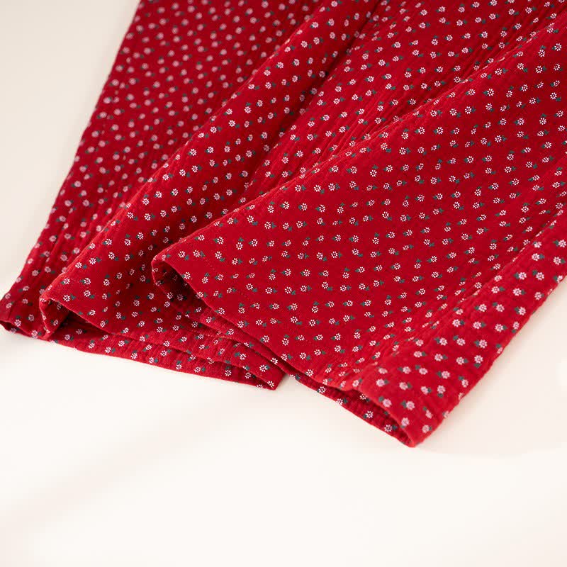 Rotes Pyjama-Set aus reiner Baumwolle mit Blumenmuster - image 10