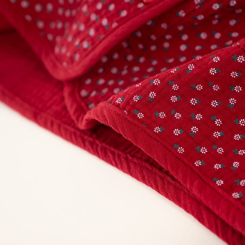 Rotes Pyjama-Set aus reiner Baumwolle mit Blumenmuster - image 8