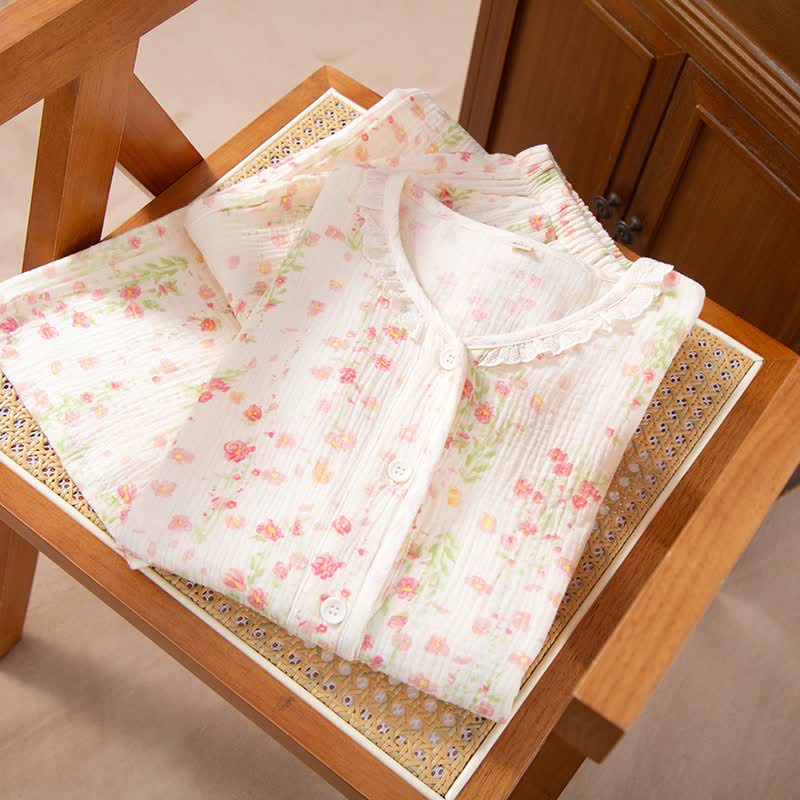 Elegantes Pyjama-Set aus begonienfarbener Baumwollgaze - image 1