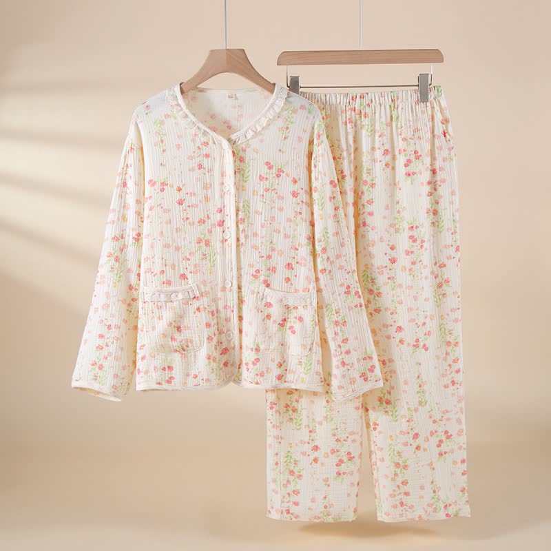 Elegantes Pyjama-Set aus begonienfarbener Baumwollgaze - Weiß - XXL - image 0