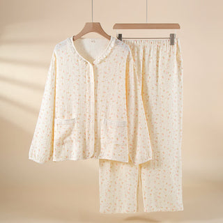 Pyjama-Set aus Baumwollgaze mit Blumenmuster und Rüschen - Weiß - XXL - image 0