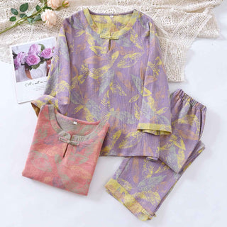 Pyjama-Set im orientalischen Stil mit Blattmotiven aus reiner Baumwolle - image 0