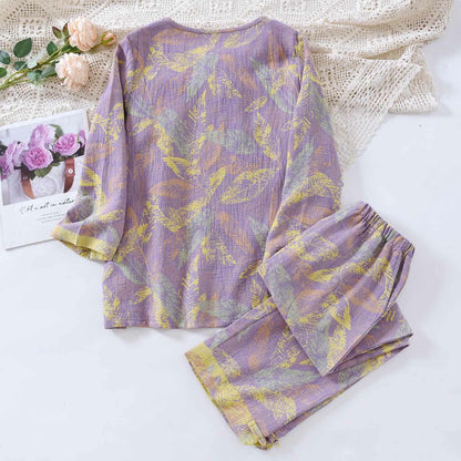 Pyjama-Set im orientalischen Stil mit Blattmotiven aus reiner Baumwolle - image 3