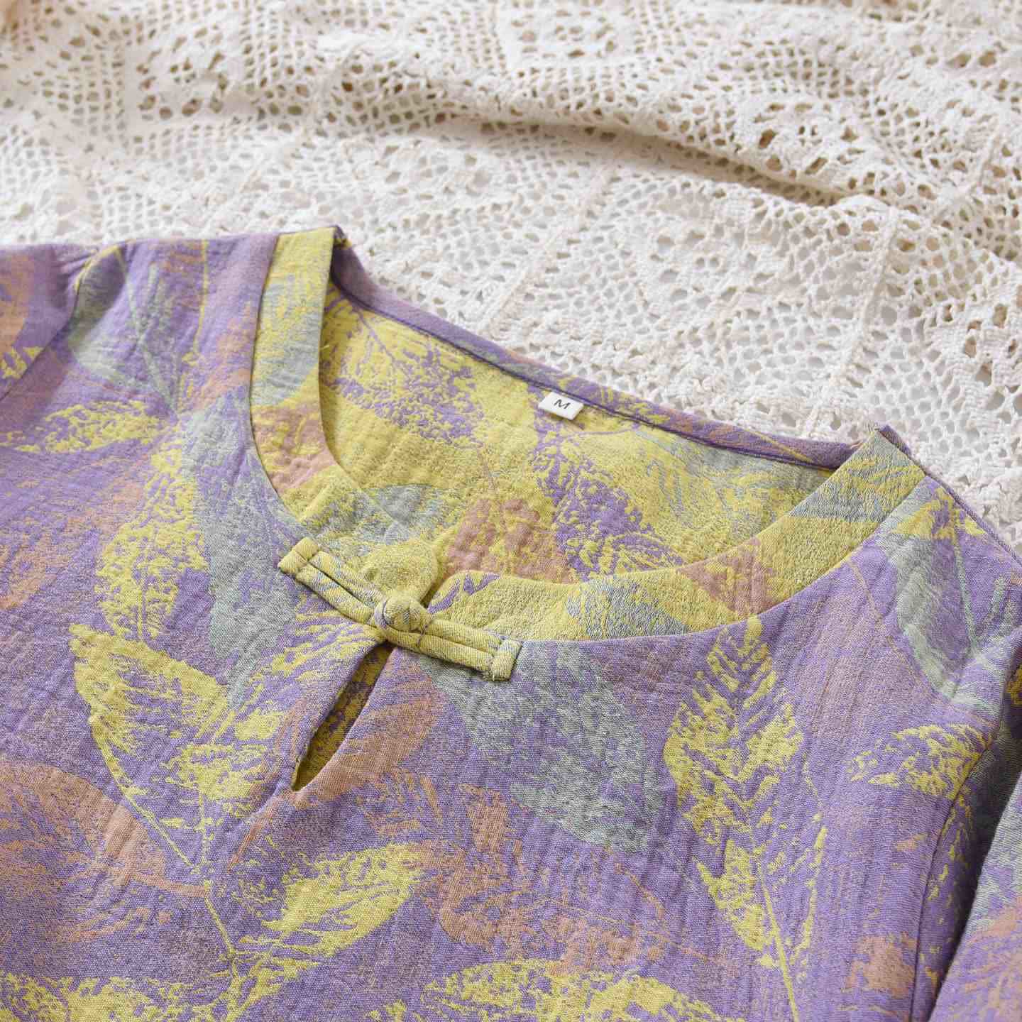 Pyjama-Set im orientalischen Stil mit Blattmotiven aus reiner Baumwolle - image 4
