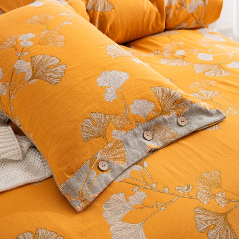 Bettwäsche-Set aus Baumwollgaze mit Knöpfen und Ginkgoblättern (4-teilig) - image 34