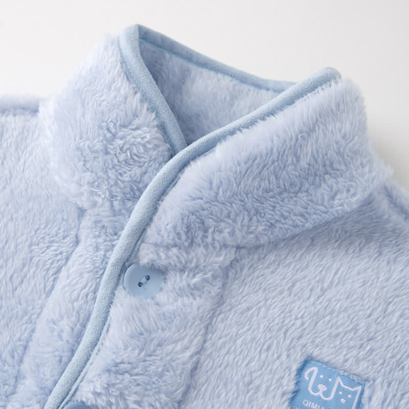 Kinder-Loungewear-Set aus Plüsch mit einfarbigen Knöpfen - image 1