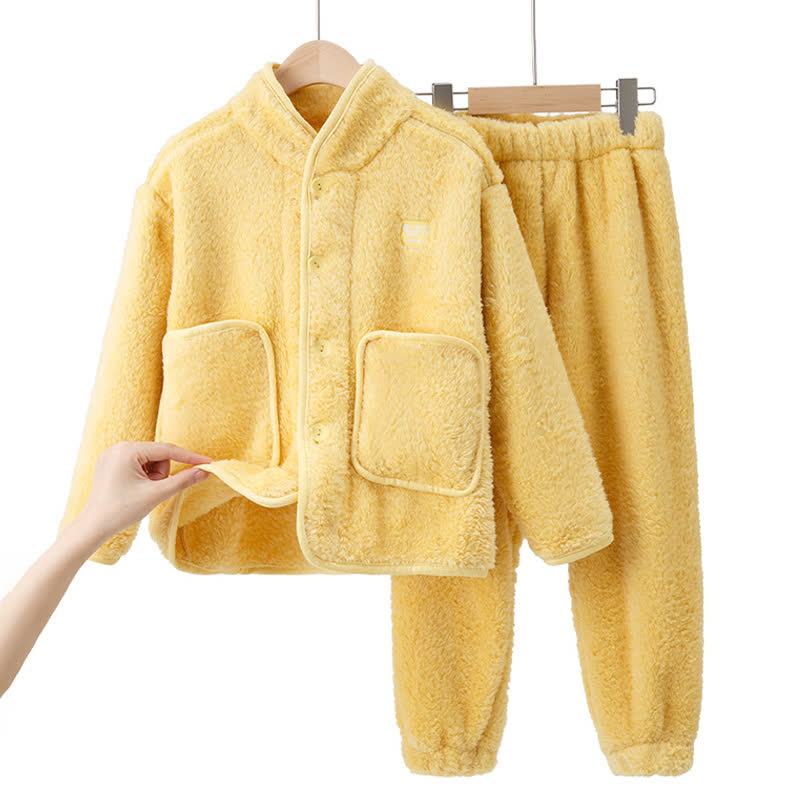 Kinder-Loungewear-Set aus Plüsch mit einfarbigen Knöpfen - Gelb - Kind: 170 cm - image 14