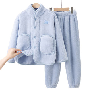 Kinder-Loungewear-Set aus Plüsch mit einfarbigen Knöpfen - Blau - Kind: 170 cm - image 0