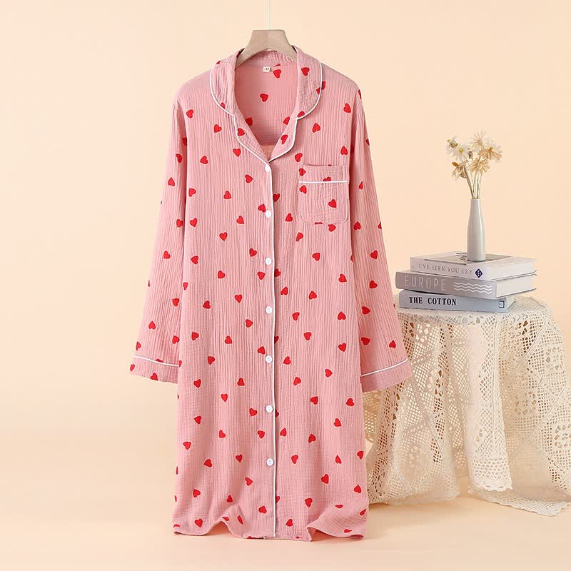 Nachthemd mit Herzknopf aus reiner Baumwollgaze - Rosa - XL - image 0