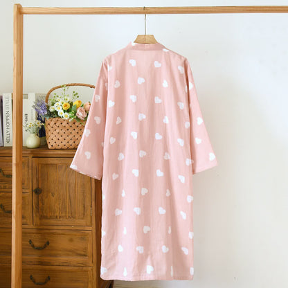 Kimono-Bademantel aus Baumwollgaze mit Herzmotiv - image 3