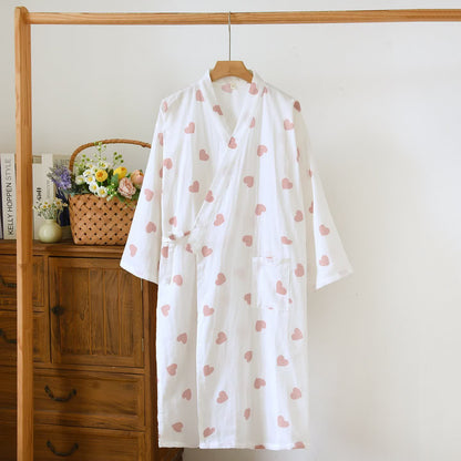Kimono-Bademantel aus Baumwollgaze mit Herzmotiv - Weiß - L - image 12