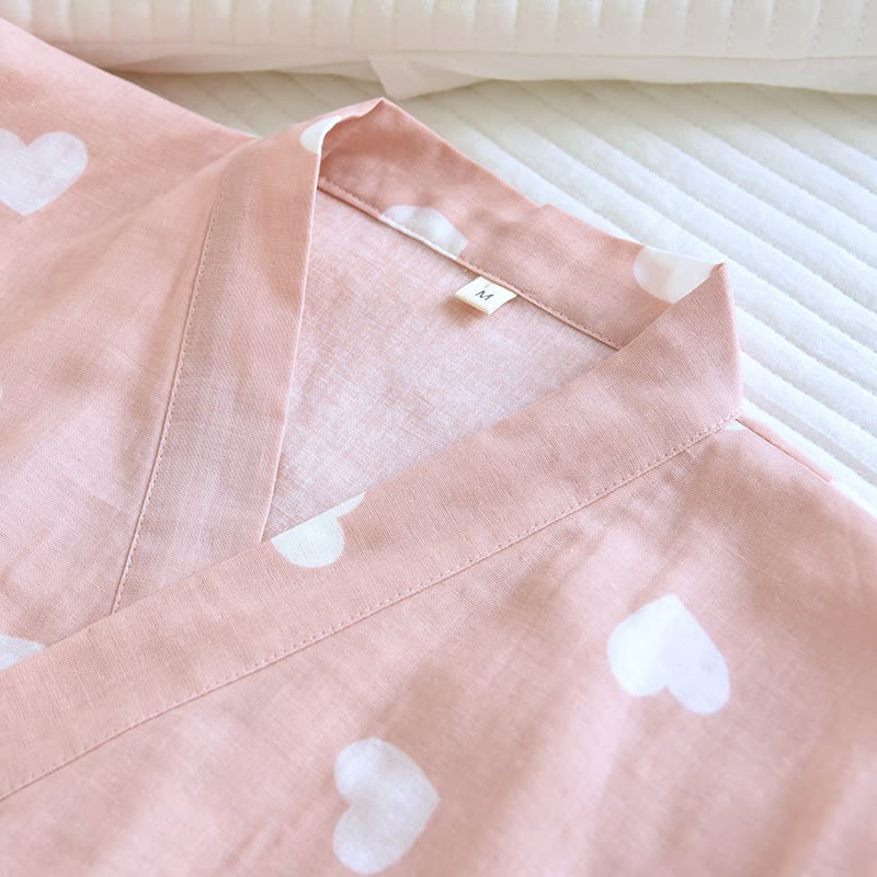 Kimono-Bademantel aus Baumwollgaze mit Herzmotiv - image 4