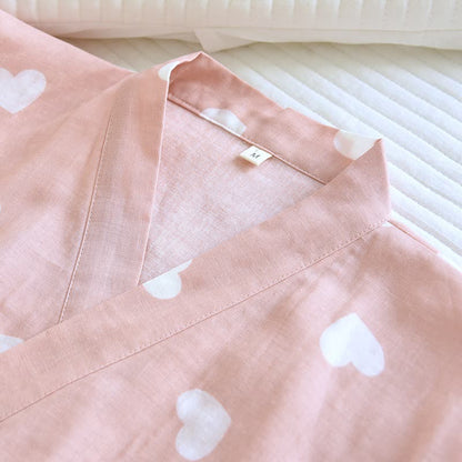 Kimono-Bademantel aus Baumwollgaze mit Herzmotiv - image 4