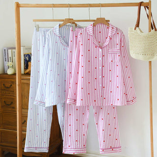 Pyjama-Set aus Baumwollgaze mit Streifen und Herzmuster - image 0