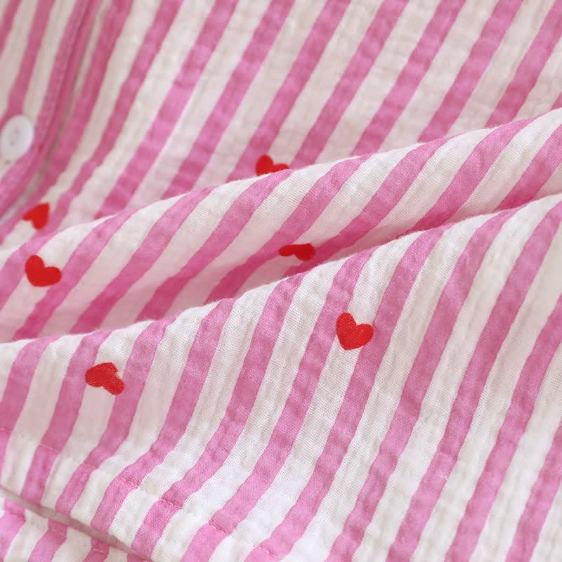 Pyjama-Set aus Baumwollgaze mit Streifen und Herzmuster - image 16