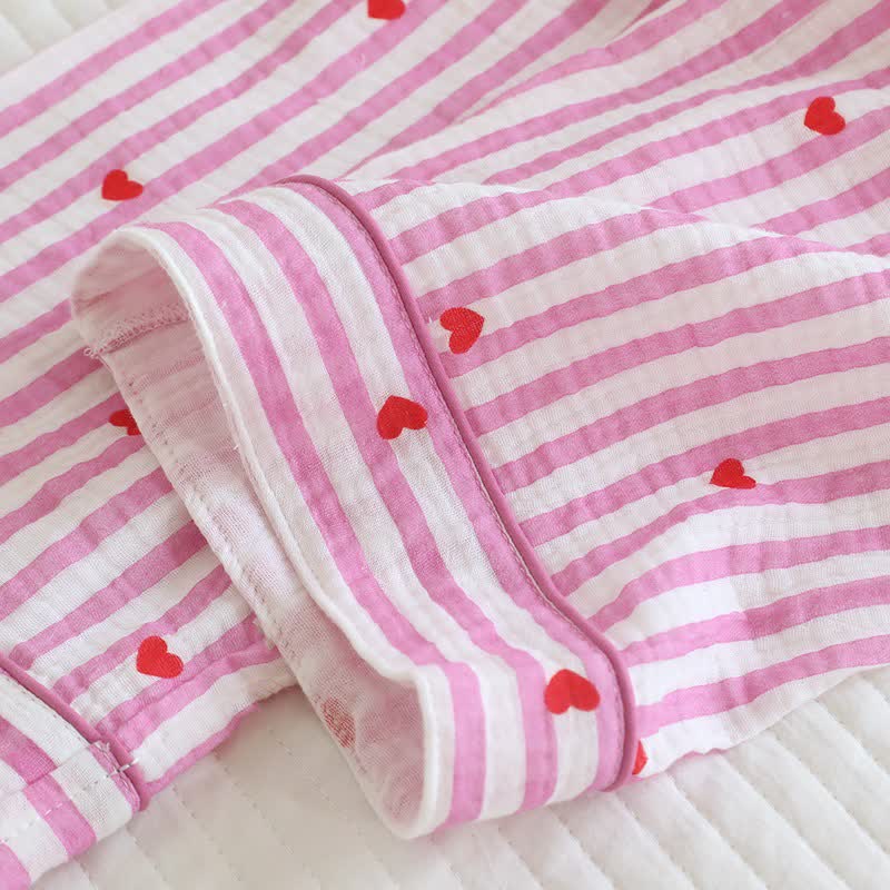 Pyjama-Set aus Baumwollgaze mit Streifen und Herzmuster - image 14