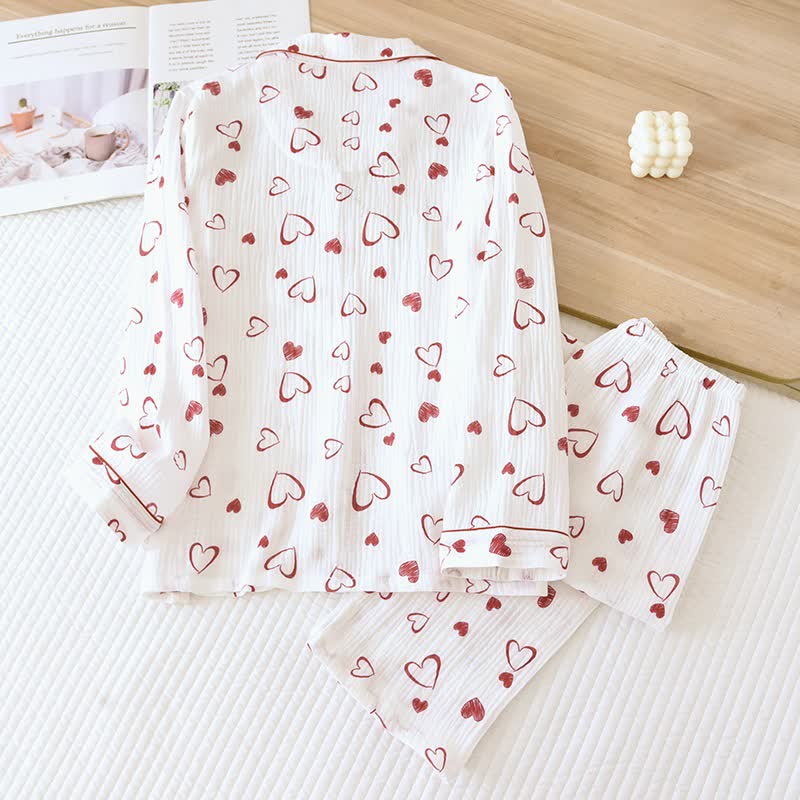 Pyjama-Set aus Baumwollgaze mit Herzchenmuster - image 1
