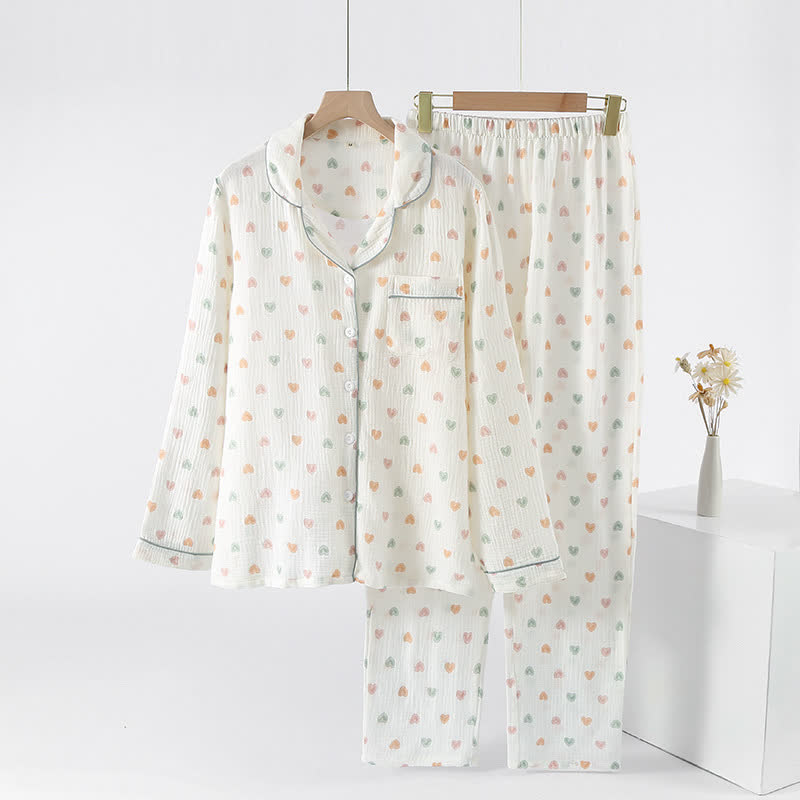 Buntes Herz-Pyjama-Set aus Baumwollgaze - Weiß - XL - image 0