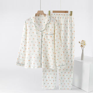 Buntes Herz-Pyjama-Set aus Baumwollgaze - Weiß - XL - image 0