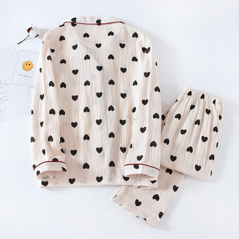 Schwarzes Herz-Pyjama-Set aus reiner Baumwolle - image 1