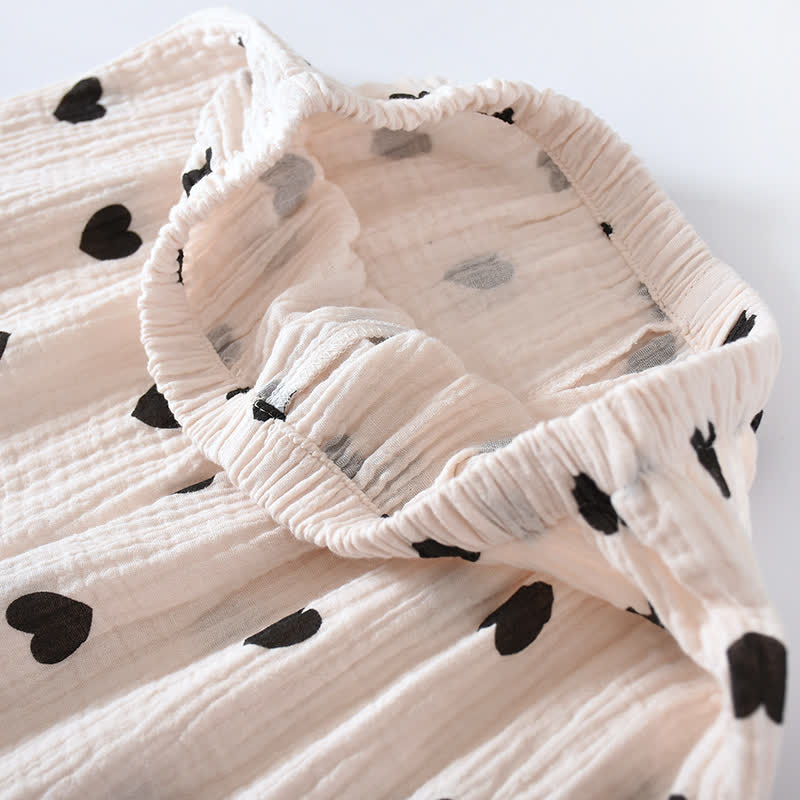 Schwarzes Herz-Pyjama-Set aus reiner Baumwolle - image 11