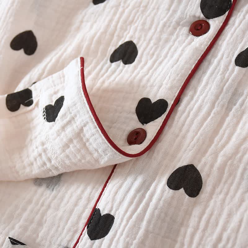 Schwarzes Herz-Pyjama-Set aus reiner Baumwolle - image 7