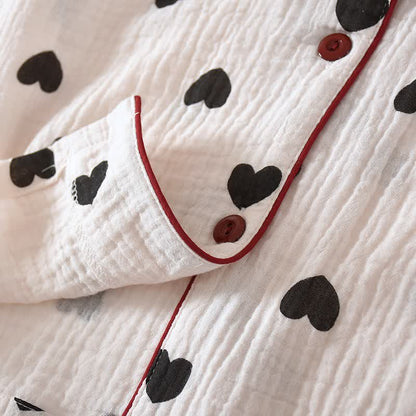 Schwarzes Herz-Pyjama-Set aus reiner Baumwolle - image 7