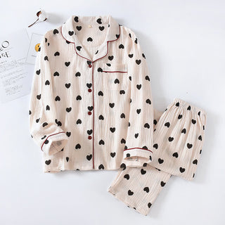 Schwarzes Herz-Pyjama-Set aus reiner Baumwolle - Beige - XL - image 0