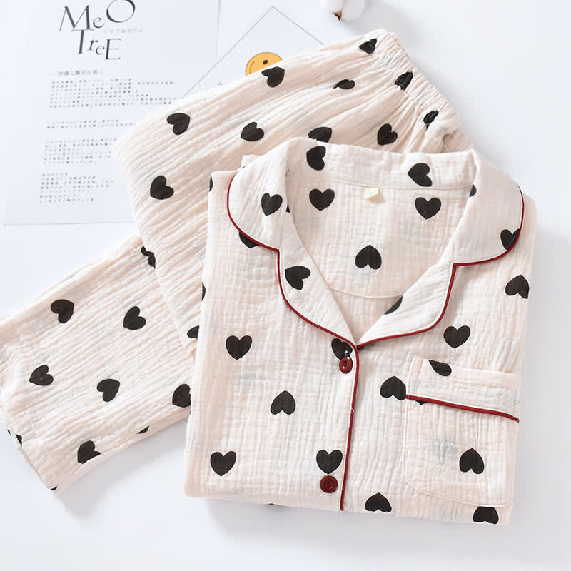 Schwarzes Herz-Pyjama-Set aus reiner Baumwolle - image 2
