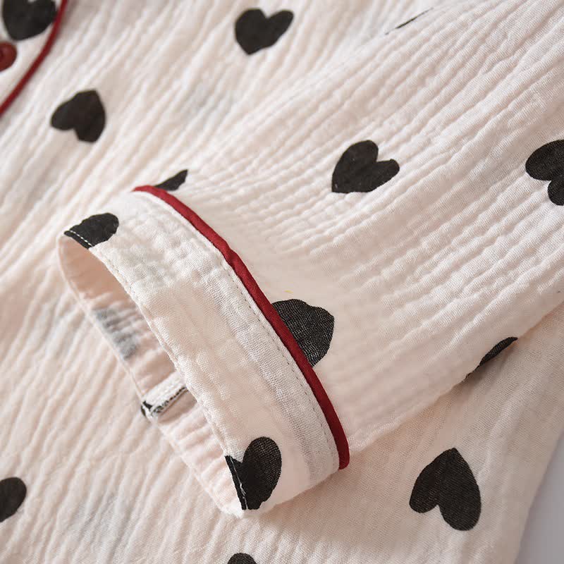 Schwarzes Herz-Pyjama-Set aus reiner Baumwolle - image 8