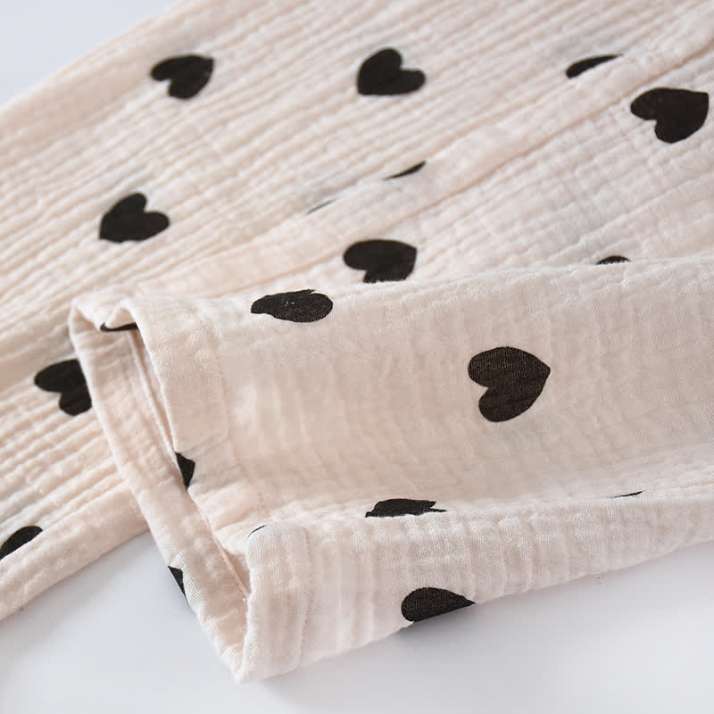 Schwarzes Herz-Pyjama-Set aus reiner Baumwolle - image 13