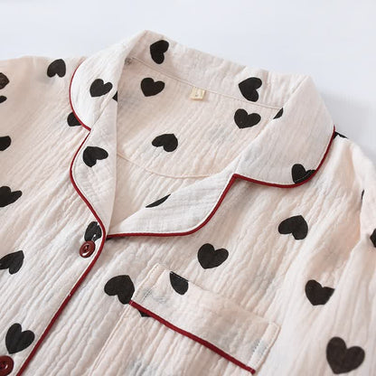 Schwarzes Herz-Pyjama-Set aus reiner Baumwolle - image 3
