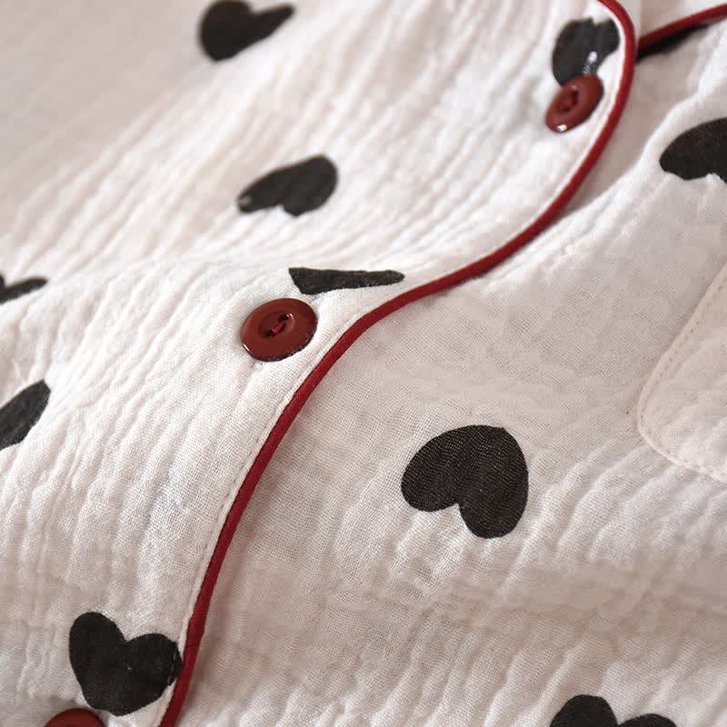 Schwarzes Herz-Pyjama-Set aus reiner Baumwolle - image 6