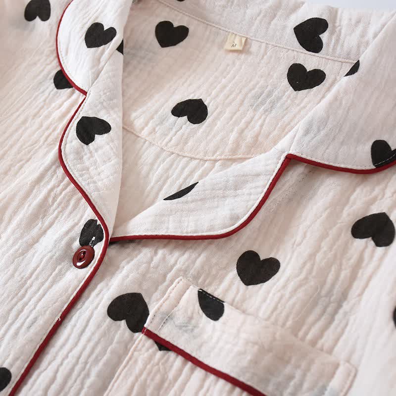 Schwarzes Herz-Pyjama-Set aus reiner Baumwolle - image 4