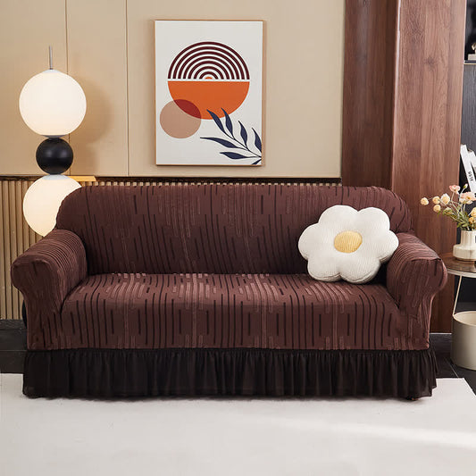 Verdickter 3D-Jacquard-Sofabezug mit Rüschensaum - Braun - 4-Sitzer 92" - 118" - image 0