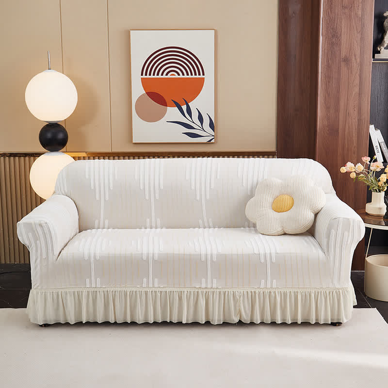 Verdickter 3D-Jacquard-Sofabezug mit Rüschensaum - Cremefarben - 4-Sitzer 92" - 118" - image 9