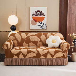 Jacquard-Blattmuster, elastischer Rundum-Überzug - Kaffee - 4-Sitzer 92" - 118" - image 0