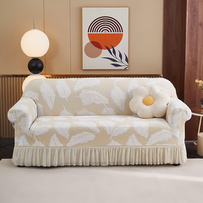 Jacquard-Blattmuster, elastischer Rundum-Überzug - Beige - 4-Sitzer 92" - 118" - image 14