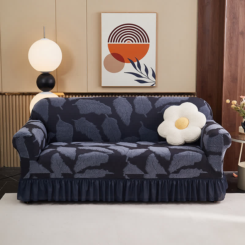 Jacquard-Blattmuster, elastischer Rundum-Überzug - Graublau - 4-Sitzer 92" - 118" - image 5