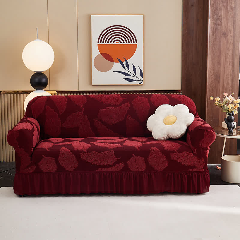 Jacquard-Blattmuster, elastischer Rundum-Überzug - Wein - 4-Sitzer 92" - 118" - image 11