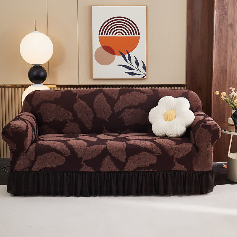 Jacquard-Blattmuster, elastischer Rundum-Überzug - Braun - 4-Sitzer 92" - 118" - image 12