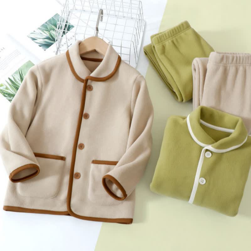 Einfarbiger, warmer Plüsch-Kinderpyjama-Set - image 1
