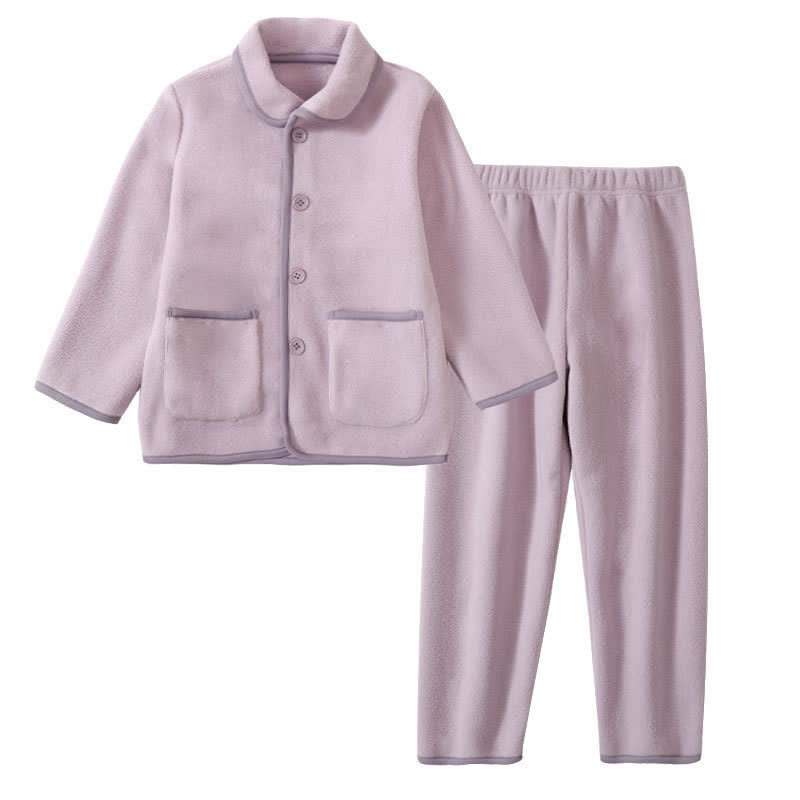 Einfarbiger, warmer Plüsch-Kinderpyjama-Set - Lila - Kind: 160 cm - image 2