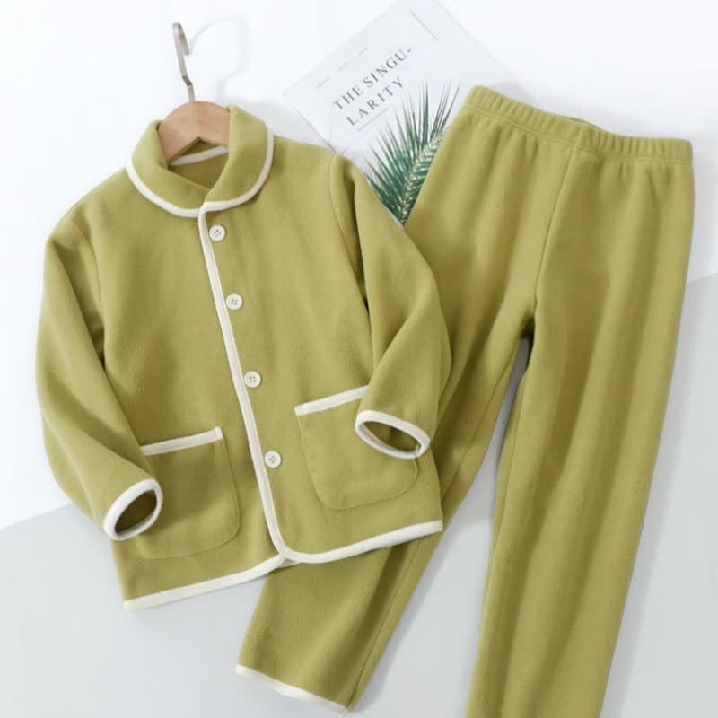 Einfarbiger, warmer Plüsch-Kinderpyjama-Set - image 5