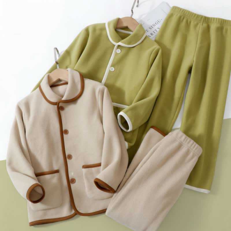 Einfarbiger, warmer Plüsch-Kinderpyjama-Set - image 0