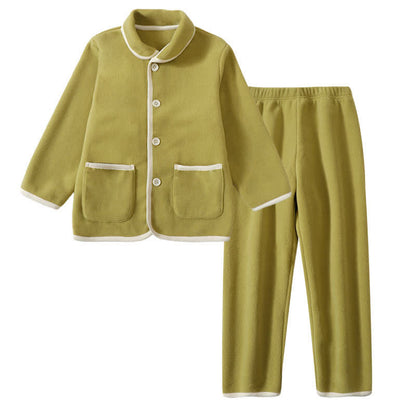 Einfarbiger, warmer Plüsch-Kinderpyjama-Set - Grün - Kind: 160 cm - image 6