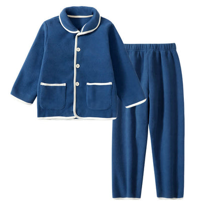 Einfarbiger, warmer Plüsch-Kinderpyjama-Set - Blau - Kind: 160 cm - image 3