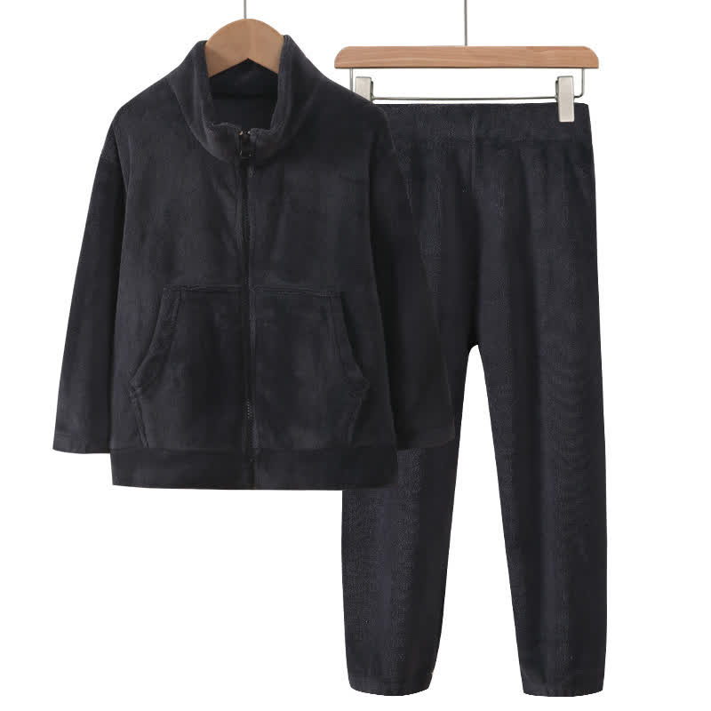 Warmer Kinderpyjama-Satz in Unifarbe mit Reißverschluss - Grau - Kind: 160 cm - image 5